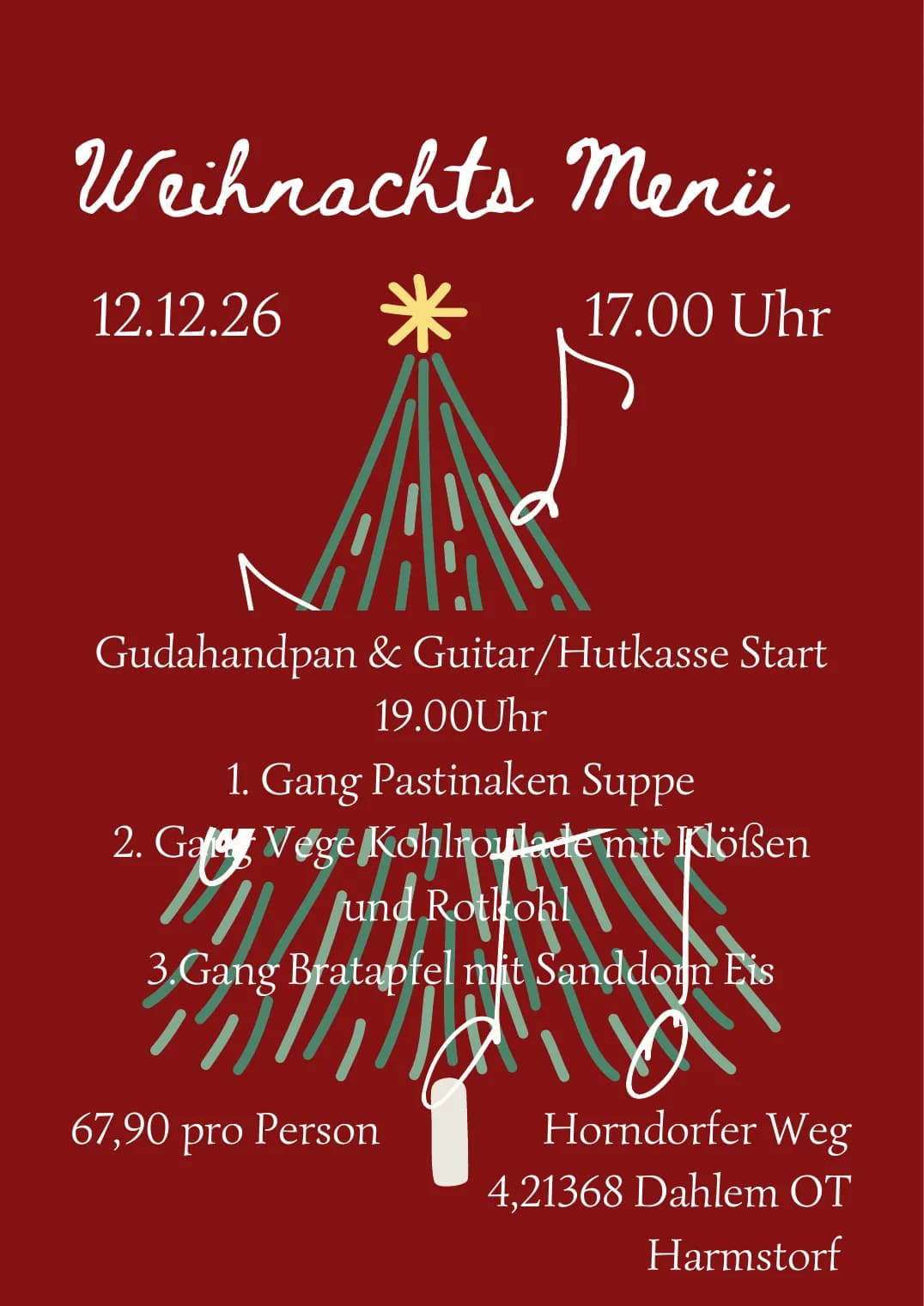 Aushang: Weihnachts-Menü mit Konzert